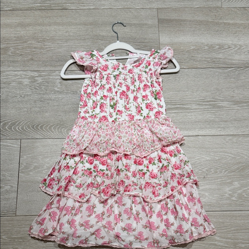 LoveShackFancy Pink Floral Layered Kids Dress